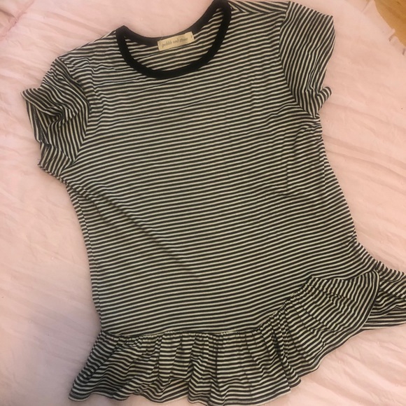 Black and White Striped Ruffle Tee - Picture 1 of 4